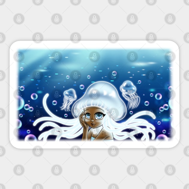 African American Girl and Jellyfish Sticker by treasured-gift